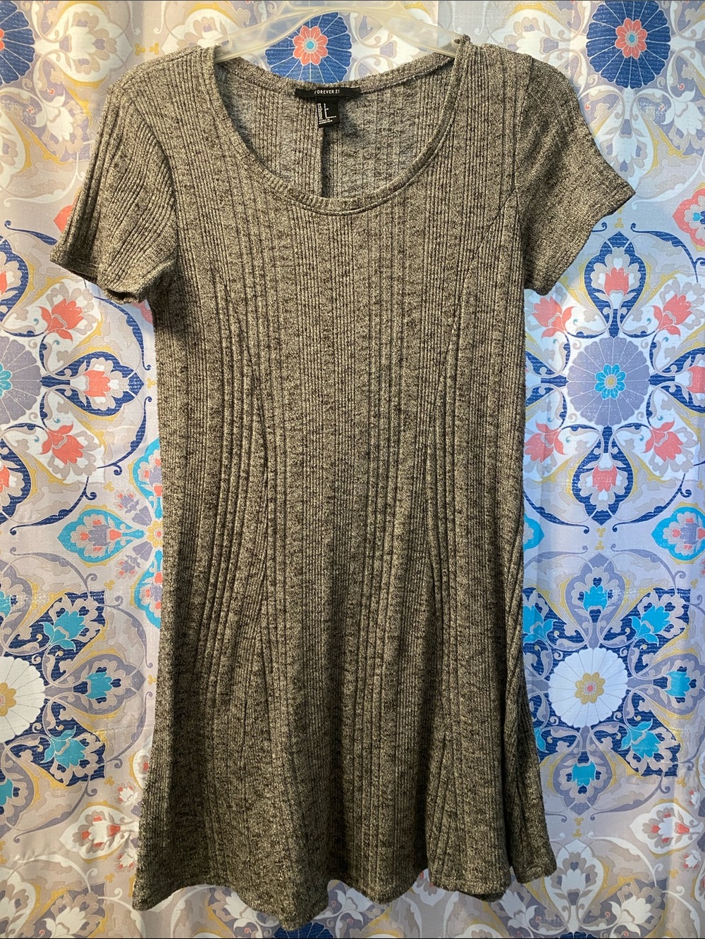 Forever 21 Heather Gray Ribbed Knit Tee Dress